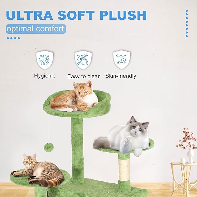 FDW Cat Tree 70in Cat Tower Multi-Level Durable Cat Scratching Post & Cozy Fun Cat Jumping Platform Space Saving Cat Condo Pet Play House for Indoor Cats,Green