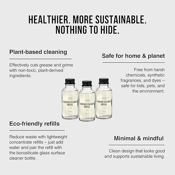 Public Goods Multi Surface Cleaner Refill | All Purpose Cleaner Refill for Floors, Tile, Countertops | Multi Purpose | Cruelty Free | Scented with Jasmine Essential Oils | 3 Pack - 24 Oz Diluted