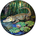 Lygond Metal Sign Tin Sign Circular Stained Glass Crocodile Restroom Tin Sign for Yard 12×12 Inches