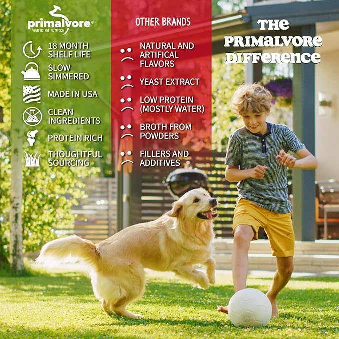 Primalvore Free-Range Bone Broth for Dogs &Cats, Mobility Formula w/Collagen Peptides to Help Support Hip & Joints, Digestion, Skin & Coat and Hydration, Human Grade, Made in USA. Chicken 6 Pack