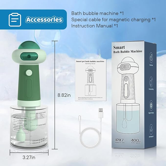 Electric Dog Shampoo Dispenser,IPX7 Cat Shampoo Sprayer,Pet Bath Supplies Automatic Foaming Shampoo Dispenser for Dog Deep Cleaing,Kitchen Sink，Bathroom Green