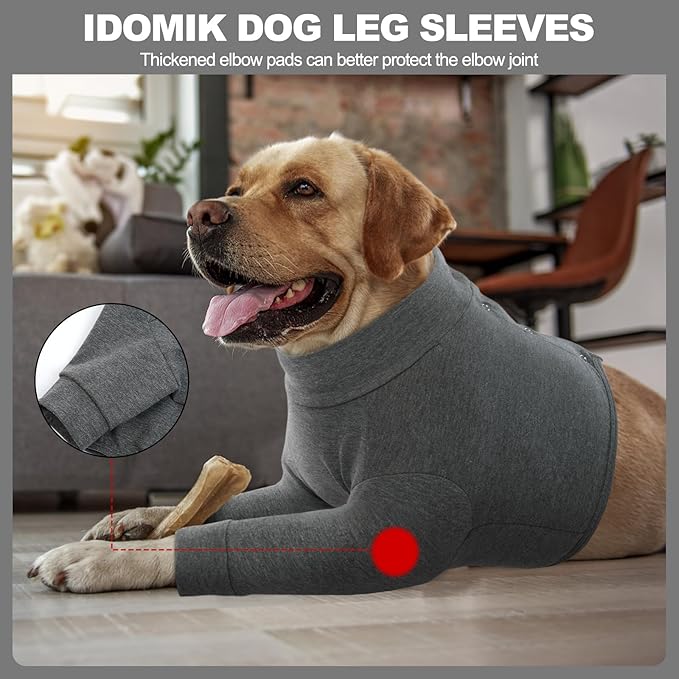 IDOMIK Dog Recovery Suit, Dog Surgery Recovery Suit Front Legs, Comfy Joint Leg Sleeves After Surgery, Elbow Braces Protector for Leg Injuries & Joint Pain, Cone Collar Alternatives,Grey,XL