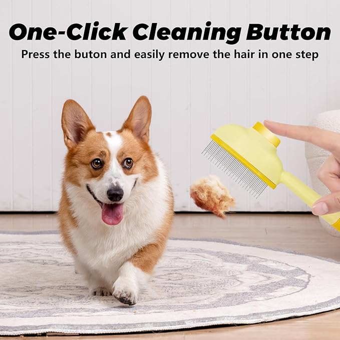 Flea Combs for Cats and Dogs with Release Button,Long & Short Stainless Steel Teeth for Deshedding, Fine Tooth Pet Brushes for Grooming Pet Hair Removal for Long and Short Hair 2 Pack