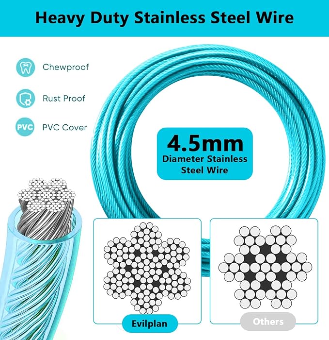 Dog Tie Out Cable 10FT-500Lbs,Heavy Duty Dog Leads&Tether for Yard with Swivel Hook,Small Large Dogs Leash Line for Outside,Rust Chew Proof Dogs Run Cable for Outdoor Camping(Teal, 10FT)