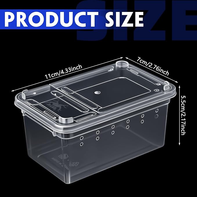 Irenare 8 Pcs Reptile Breeding Breeding Box Plastic Spider Terrarium Tarantula Feeding Box for Bearded Dragon Lizard Spider Gecko Scorpion(Vent Holes,4.33 x 2.76 x 2.95 Inch)