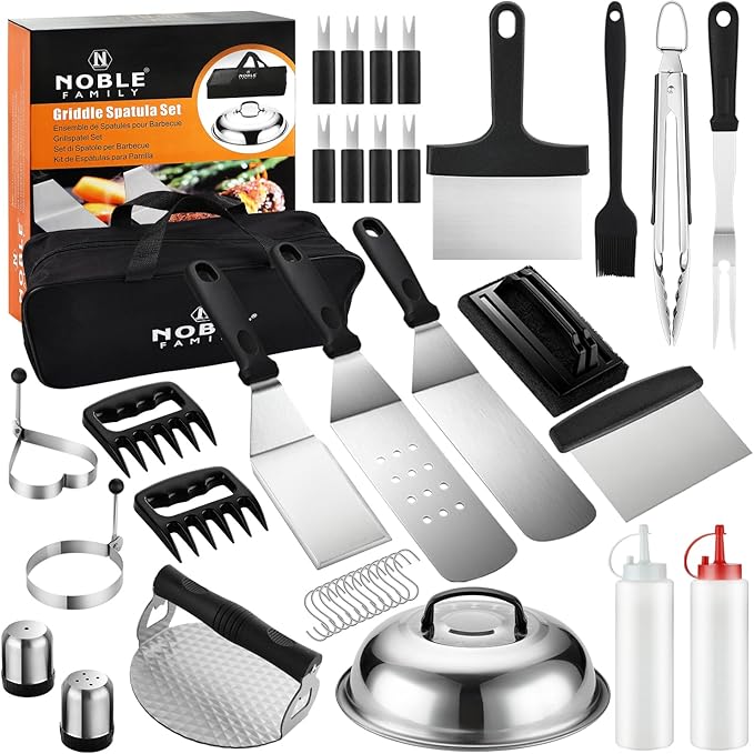 38PCS Flat Top Grill Accessories Set - Must Have for Your Outdoor with Professional Griddle Spatula, Cleaning Kit, Grill Basting Cover - Ideal Griddle Gift for Men Women