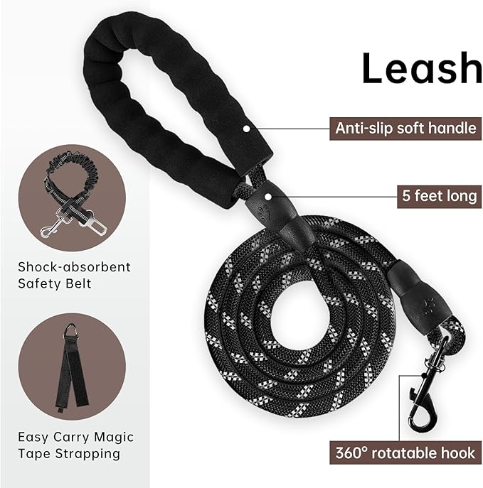 IVY&LANE No Pull Dog Harness with Leash Set, Reflective No Choke Pet Vest,Adjustable Oxford Dog Vest Harness with Easy Control Handle for Medium Dogs (Dark Brown,M)