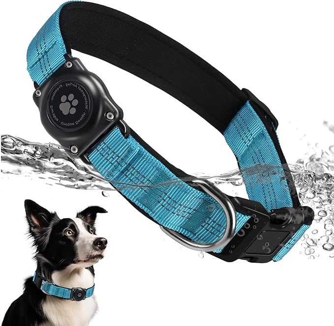 Upgraded AirTag Dog Collar, IP68 Waterproof Air Tag Dog Collar Holder, Reflective, Ultra-Durable, Comfortable Padded, Heavy Duty Dog Collars for Small Medium Large Dogs (XL (15.6"-22"), Blue)