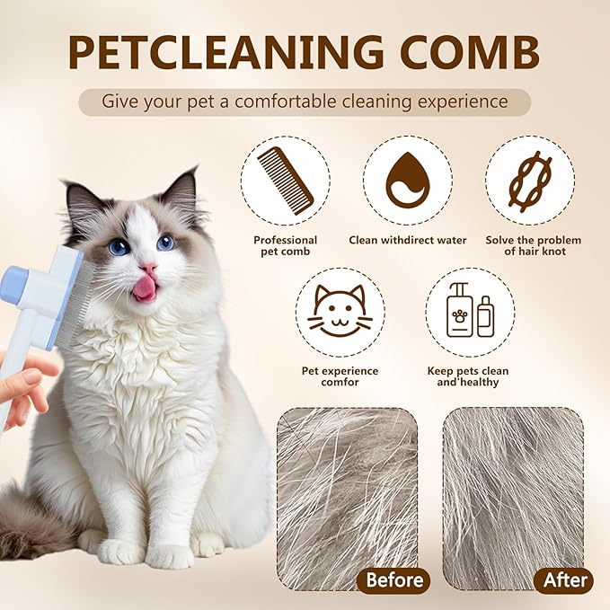 Cat Comb, Cat Grooming Brush, Self-Cleaning Flea Comb, Multi-Functional Pet Comb,Suitable for Pet Massage, Cleaning And Hair Removal