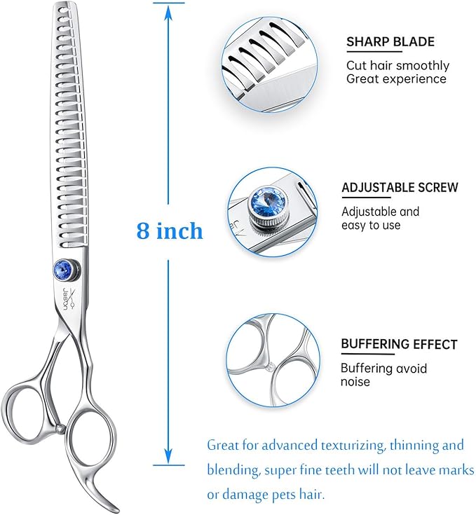 JASON 8" 26 Tooth Chunkers Shears for Dogs Ergonomic Cats Grooming Scissors Texturizing Blending Thinning Shear Pets Trimming Kit with Offset Handle Sharp Comfortable Scissor