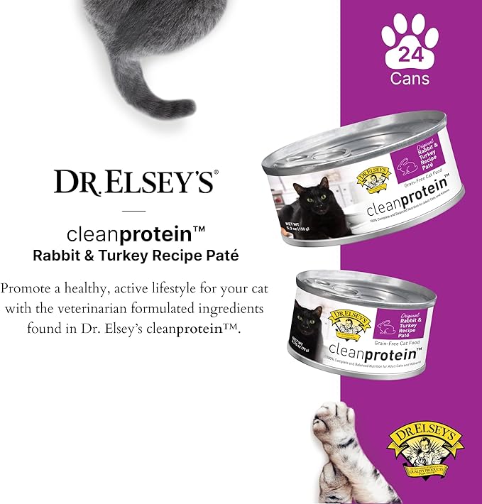 Dr. Elsey's cleanprotein Original Rabbit & Turkey Recipe Wet Cat Food, (Pack of 24), 5.3oz Cans