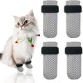 4 PCS Cat Mittens to Prevent Scratching,Mesh Breathable Cat Shoes,Adjustable Cats Anti Scratch Gloves,Suitable for Cats When Bathing and Nail Trimming(M,Grey)