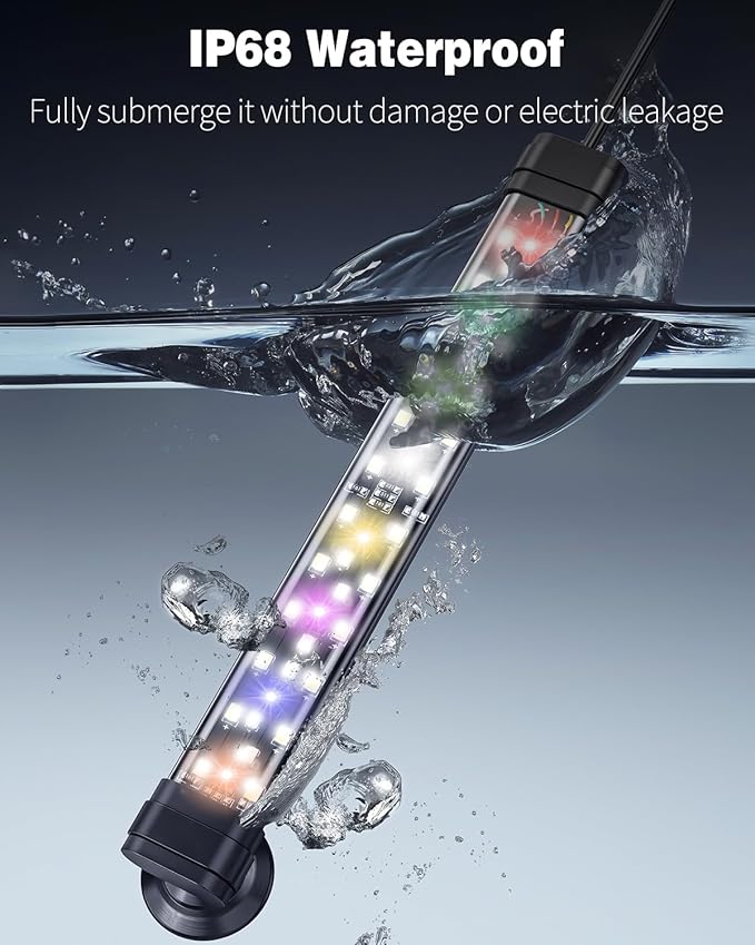 Pawfly 5 W Aquarium LED Light 8 Inch 24/7 Fish Tank Light with Full Spectrum Brilliant White Blue Red Green Lights Multi-Colored LEDs with D/N Mode Single Color Effects Timer and Adjustable Brightness