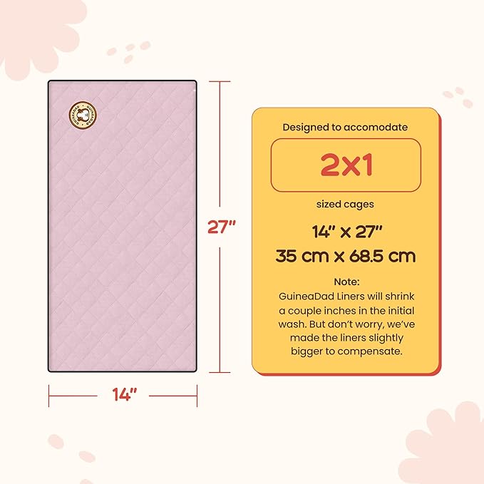 GuineaDad Premium Liner – Fleece Guinea Pig Cage Liner – 2 Pack - Ultra-Plush Reusable Fleece Bedding with Waterproof Bottom – Extra Absorbent Liner for 2x1 C&C Cage (Blush)
