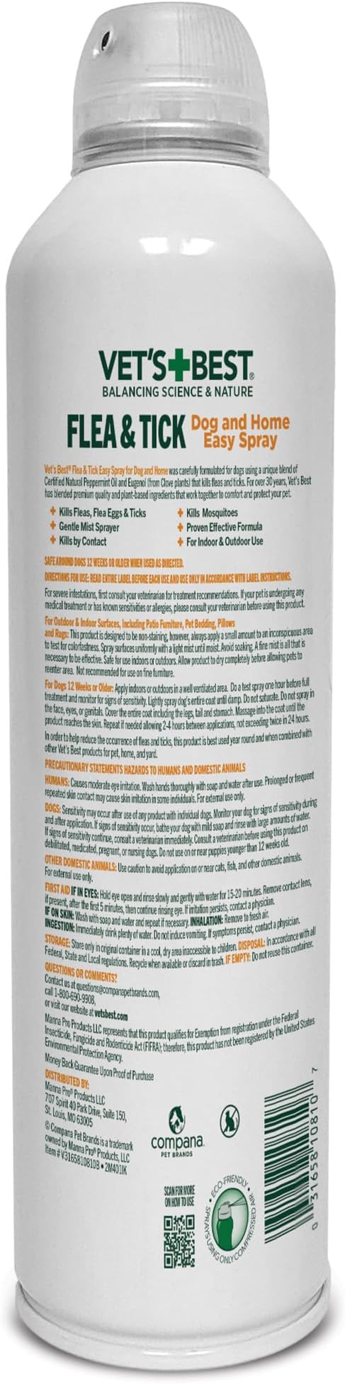 Vet's Best Natural Flea and Tick Home Spray, Dog Flea and Tick Treatment for Home, Plant-Based Flea and Tick Prevention, Dog Flea & Tick Control and Mosquito Repellent, Certified Natural Oils, 14 oz