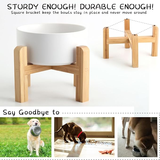 Petygooing White Elevated/Raised Ceramic Dog Bowl for Medium and Large Breeds, Dog Food Water Dish with Stand,Pet Feeding Bowl with Anti Slip Rubber Large Dogs(1800ml 7.6 Cups)