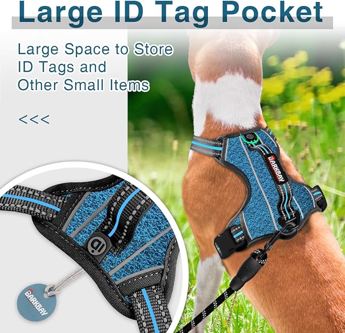 BARKBAY Dog Harness No Pull with ID Tag Pocket - Heavy Duty, Reflective, Easy Control for Large Dogs(Blue/Black,S)