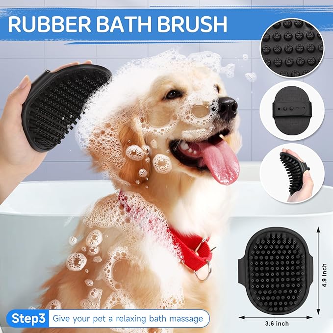 Dog Brush Kit – 3 PCS Grooming Set with Self-Cleaning Brush, Undercoat Rake & Pet Bath Brush. Great for Shedding, Tangles & Dirt Removal – Ideal for Long & Short Haired Dogs & Cats, Blue