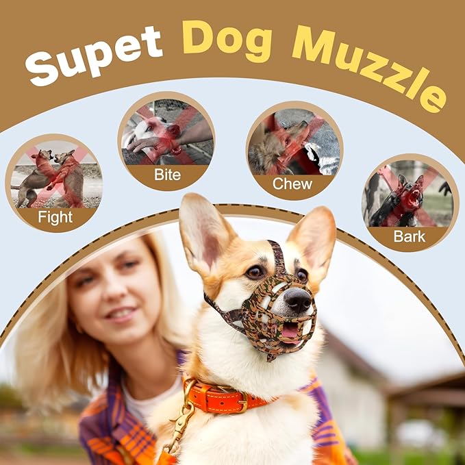 Basket Muzzle to Prevent Biting, Dog Muzzle for Large Medium Small Dogs Allows Panting Drinking Anti Chewing, Perfect for Grooming Trimming Training and Aggressive Reactive Dogs (Brown, Size 1)
