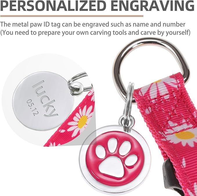 PUPTECK No Pull Dog Harness Soft Adjustable Basic Nylon Step in Puppy Vest Outdoor Walking with ID Tag, Fuchsia Daisy, S