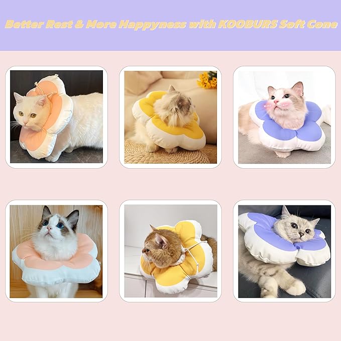 Cat Cone Collar Soft, Adjustable Kitten Cone After Surgery, Waterproof Recovery E Collar for Pet to Stop Licking (Yellow Flower, Large)