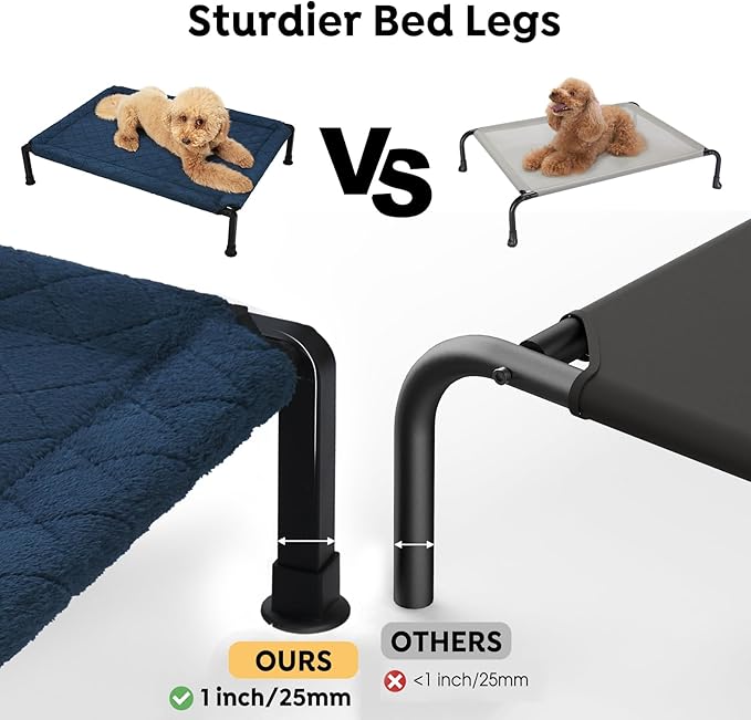 Veehoo Soft Plush Elevated Dog Bed, Raised with Heavy Duty Frame, Non-Slip Silicon Feet, Washable & Breathable Pet Cot for Indoor/Outdoor Use, 35" x 22", Navy Blue, CWC2432A