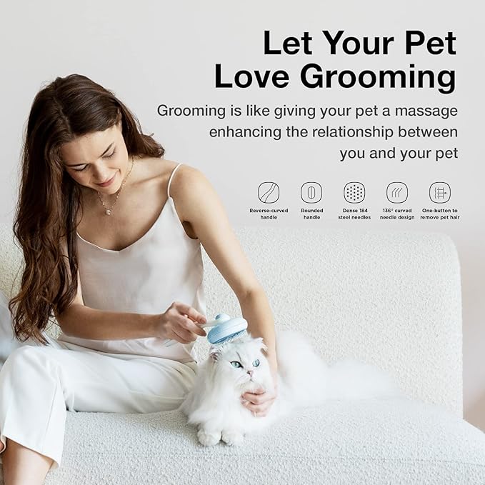 Self-Cleaning Slicker Brush for Pet Grooming: Removes Tangles, Loose Undercoat & Mats from Cats & Dogs (Blue)