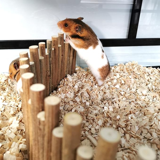 Ejoyous Hamster Wooden Bridge, Wood Ladder Hamster Fence Hideout Cage Bedding Climbing Toys for Syrian Hamsters Gerbil Small Animals (60CM Fence)