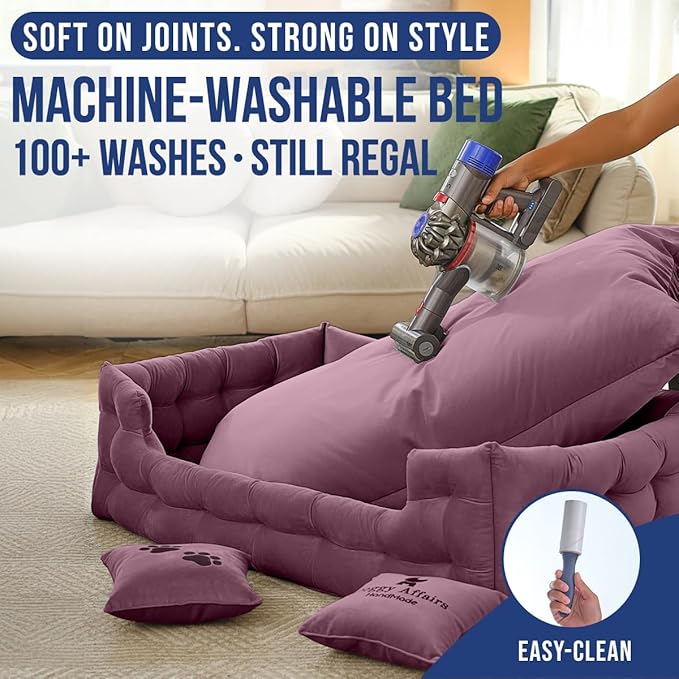 Luxury Dog Bed Chesterfield – Handcrafted Velvet Throne for Dogs | Joint Support, Calming & Temp-Regulating Comfort | Durable 5+ Years, Anti-Claw, Washable 100+ Times – XL, Purple