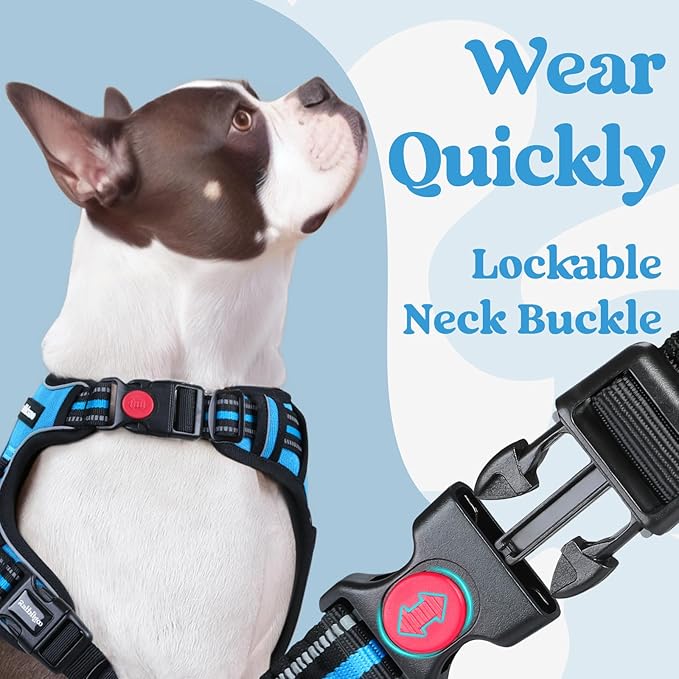 rabbitgoo Dog Harness for Large, No Pull Pet Harness with 3 Buckles, Adjustable Soft Padded Vest with Control Handle, Walking Reflective Pet Vest for Extra Large Dogs, Sky Blue, XL