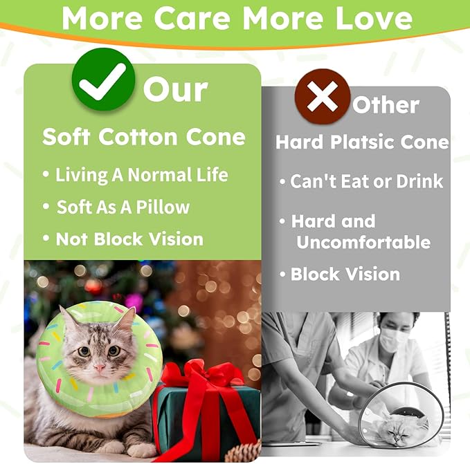 Cat Cone Collar Soft, Cat Recovery Collar for Wound Healing Cute Donut Adjustable Kitten Cones to Stop Licking Comfortable Lightweight Neck Elizabethan Collars for Kittens After Surgery