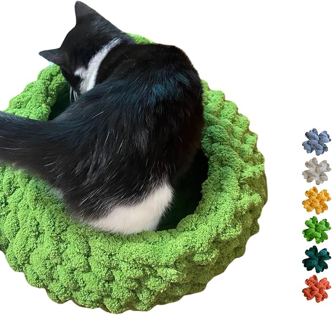 Cat Nest Bed – Premium Handwoven Washable Extra Soft Round Cave House for Indoor Kitten & Kitty, Small & Large (LGreen,Medium)