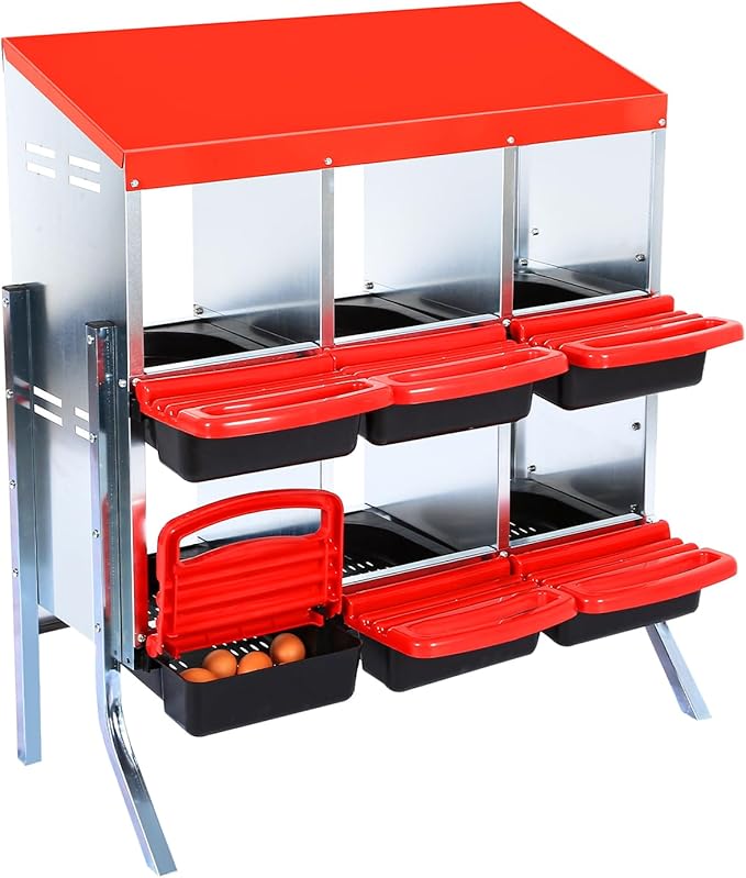 Nesting Boxes for Chickens, Chickens Laying Boxes for Chicken Coop with Legs, 6 Compartments Chicken Nesting Boxes, with Removable Tray, Easy Cleaning, for Hens Outdoor Chicken Coop Farm Yard, Red