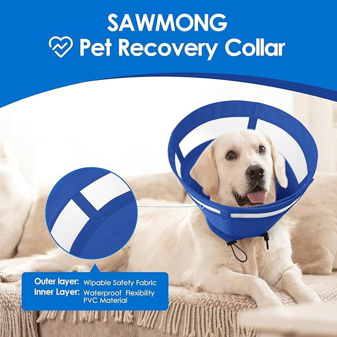 SAWMONG Soft Dog Cones for Small Dogs, Cone for Dogs to Stop Licking, Adjustable Elizabeth E-Collar for Dog After Surgery Alternative, Comfy Pet Recovery Collar (S,Blue)