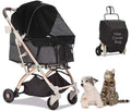 Lite Premium Light-Weight Dog/Cat/Pet Stroller Travel Carriage with Convertible Compartment/Zipper-Less Entry/1-Hand Quick Fold/Aluminum Frame for Small & Medium Pets (Black 2nd-Gen.)