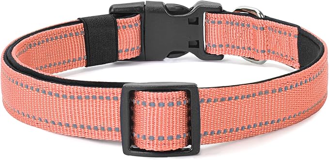 Reflective Dog Collar Padded with Soft Neoprene Breathable Quick Release Basic Dog Collars for Puppy Small Dogs Coral
