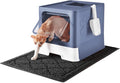 Cat Litter Box with X-Large Litter Mat and Scoop, Large Foldable Litter Box with Lid, Enclosed Kitty Box,Front Top Entry Exit, Odor Control Easy to Clean (Upgrade Midnight)