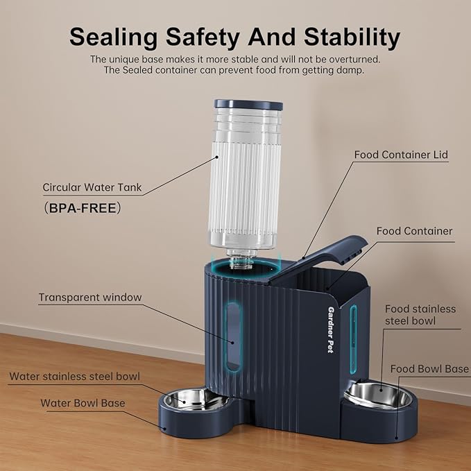 Gardner Pet Automatic Gravity Cat Food Feeder and Water Dispenser Stainless Steel Two-in-One Set Large Capacity Dispenser for Pets Dogs, Puppies, Kittens