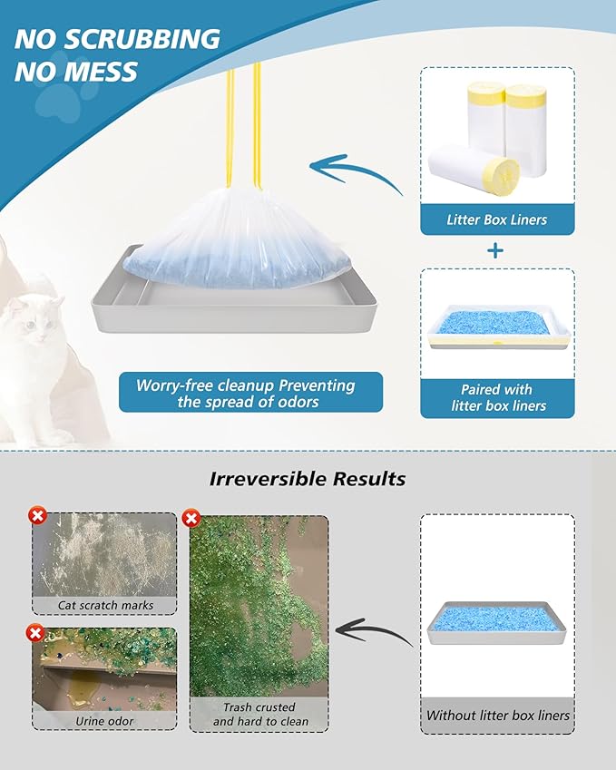 KONE 45 Count Litter Box Liners, Pet* Scoopfree Self-Cleaning Box Liners, Automatic Kitty Litter Bags, Thickened & Leak-Proof Drawstring Cat Litter Waste Bags, Disposable Refill Tray Rectangle Bags