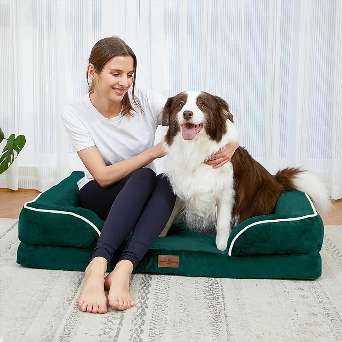 Comfort Expression Medium Dog Beds Waterproof Orthopedic Foam Dog Sofa Beds for Medium Large Dogs Comfy Pet Bed with Washable Removable Cover & Non-Slip Bottom(Medium,Emerald)
