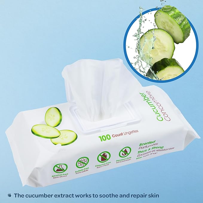 Best Pet Supplies Pet Wipes for Dogs - Dog Wipes Cleaning Deodorizing, for Coats, Ears, Paws – Refreshing, Cucumber 100 Count