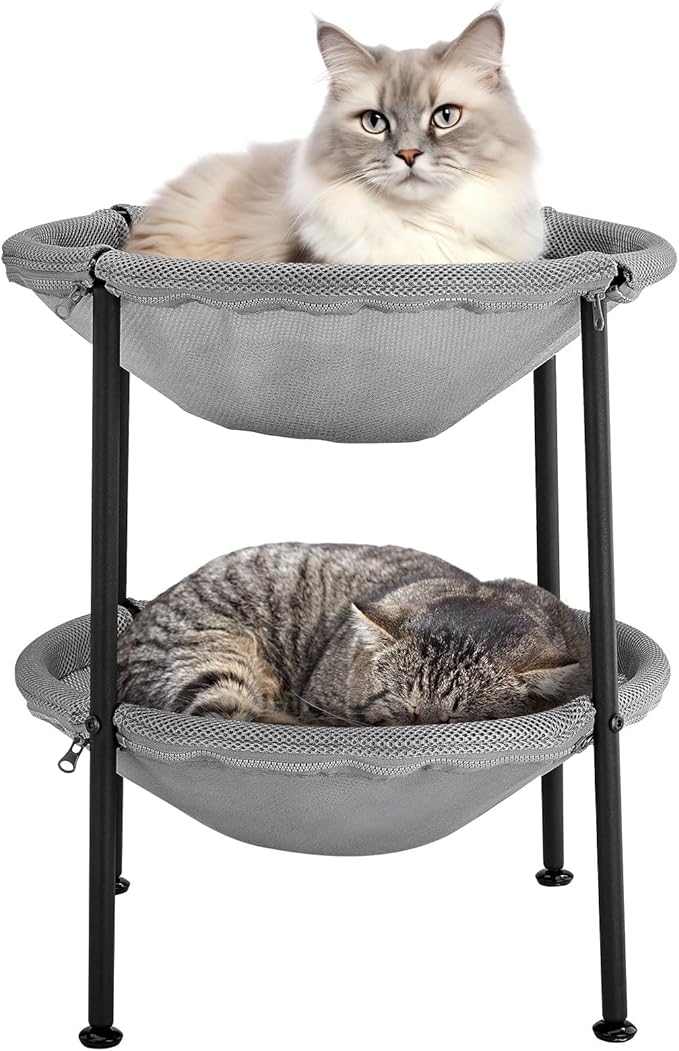 Double Cat Hammock Bed，Elevated and Raised Cat Beds for Indoor and Large Cats