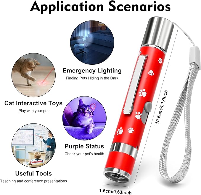 EAWONGEE Cat Toys Rechargeable, Indoor Cats Chase Light, Interactive for Kitty Pet Dog with 3 Light Modes 5 Patterns, Red