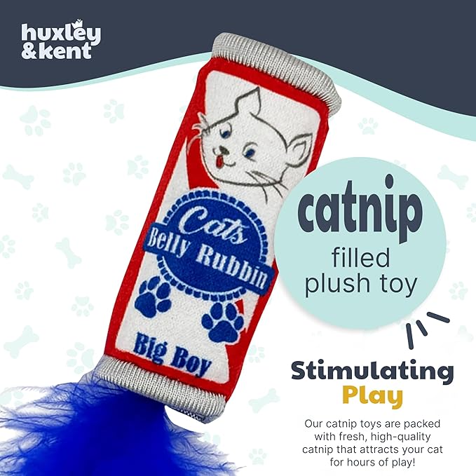 Huxley & Kent Plush Cat Toy - Interactive Catnip Toy for Cats & Kittens - Soft Kitty Toy with Crinkle & Catnip - Fun Indoor Play Toy - Belly Rubbin