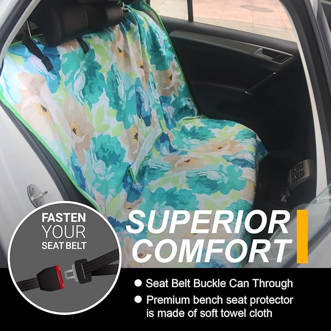 Back Seat Cover for Car Trucks Van SUV,Waterproof Rear Bench Towel Seat Covers for Dogs and Kids,Automotive Backseat Protector (Chrysanthemum)