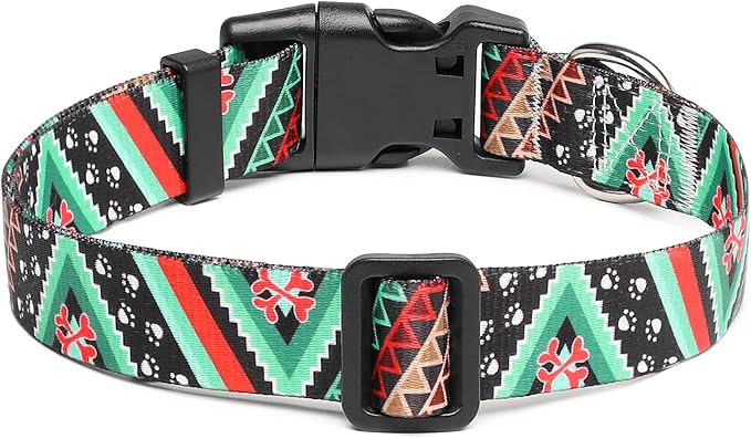 Mercano Adjustable Dog Collar - Special Design Patterns, Soft Nylon Comfortable Durable Pet Collar for Small Medium Large Dogs (L, Ethnic Green)