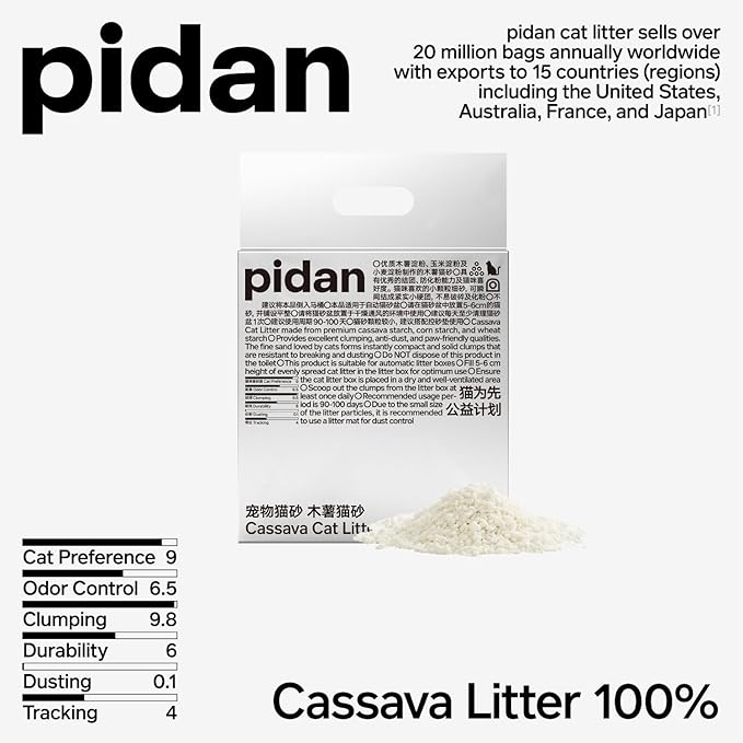 pidan Cassava Cat Litter clumping,Odor Control,Plant-Based Natural Ingredients,Ultra Absorbent and Fast Drying,Low,Dust,Scented (5.3lb×2bags)