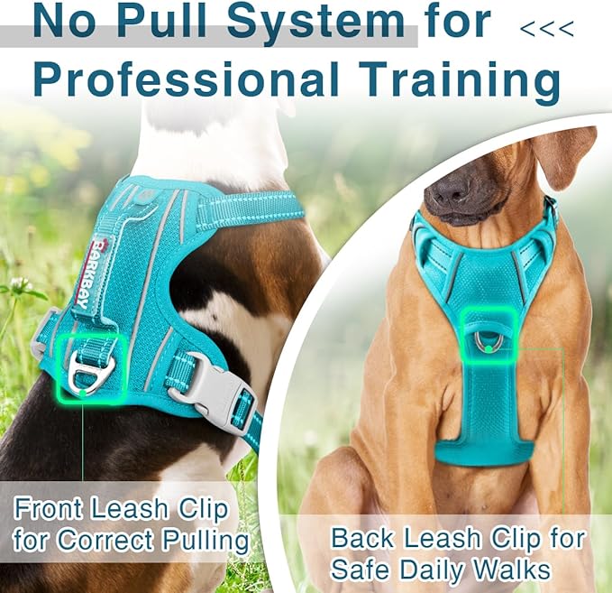 BARKBAY Dog Harness No Pull with ID Tag Pocket - Heavy Duty, Reflective, Easy Control for Large Dogs(Ocean Blue,L)