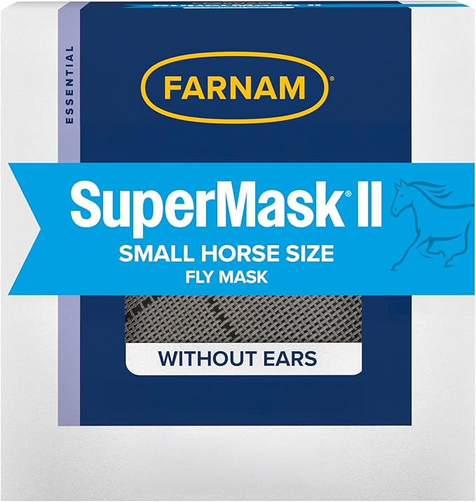 Farnam SuperMask II Fly Mask Without Ears for Smaller Horses or Arabian Horses,Full Face Coverage & Eye Protection from Insect Pests, Structured Classic Mesh with Plush Trim,Small Horse/Arabian Size