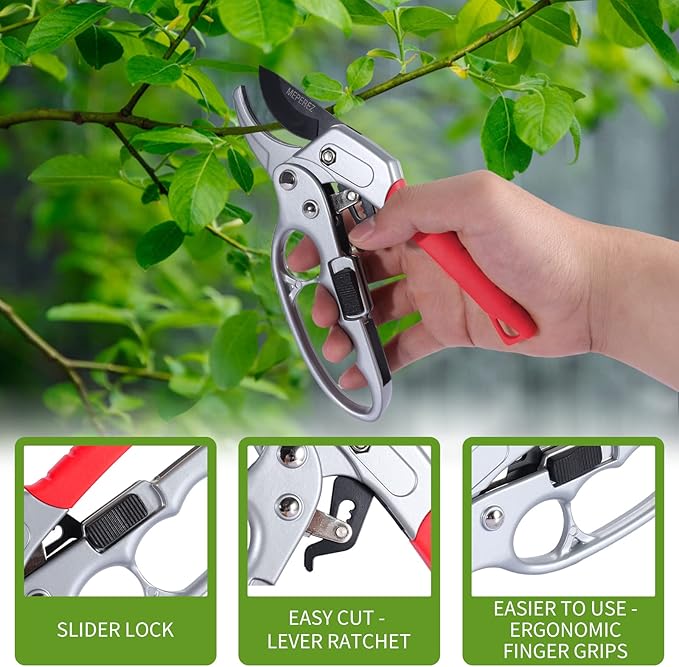 Ultra Sharp Germany Steel Pruning Shears - Cuts 3X Easier, Weak Hand Arthritis Snips, Rust-Resistant, Effortlessly 1-Inch Cut Capacity Garden Scissors, Ergonomic Handle (Red)